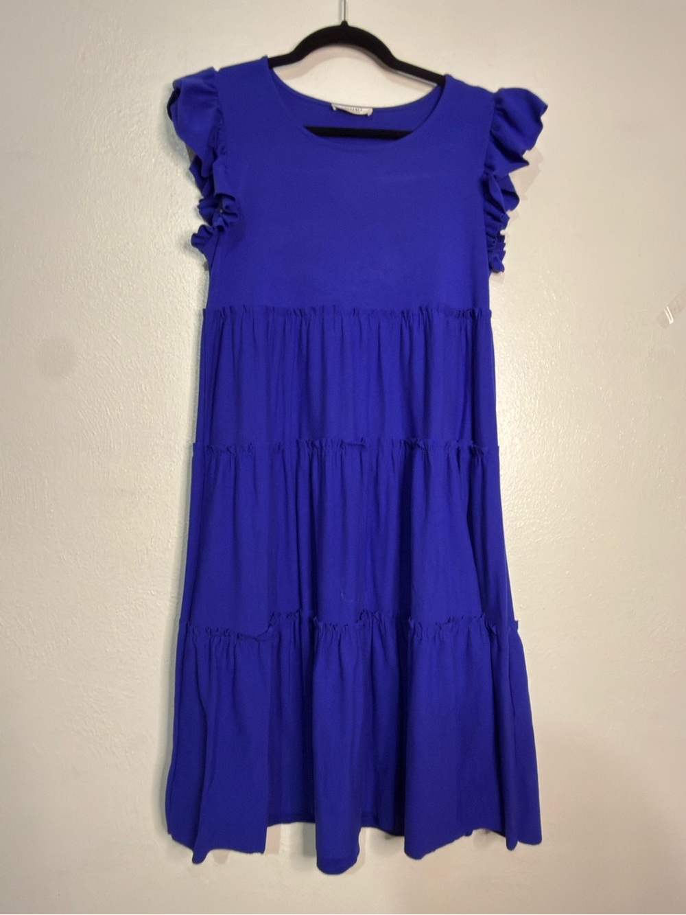 Zenana Royal Blue Ruffled Sleeve Tiered Dress. Sz S.